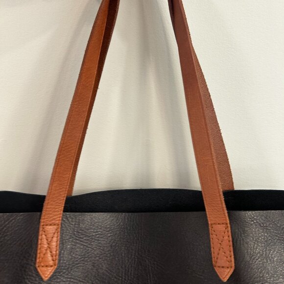 EUC Madewell Large Transport Black & Saddle Brown Leather Tote Bag Carryall - Picture 3 of 6